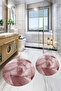 Printed Washable Flower Pattern Round Bath Mat Set of 2 Toilet Seat Covers - 4