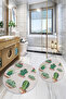 Printed Washable Cactus Pattern Round Bath Mat Set of 2 Toilet Seat Covers - 4