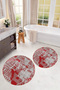 Printed Non-Slip Base Washable Round Bath Mat Set of 2 Toilet Seat Covers - 6