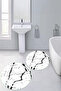 Non-Slip Base Washable Marble Pattern Round Bathroom Mat Set of 2 Toilet Mats - 5