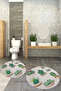 Printed Washable Cactus Pattern Round Bath Mat Set of 2 Toilet Seat Covers - 6