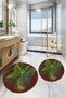 Digital Non-Slip Base Washable Floral Round Bathroom Mat Set of 2 Toilet Seat Covers - 3