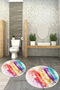 3D Printed Non-Slip Base Washable Round Bath Mat Set of 2 Toilet Seat Covers - 8