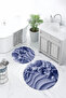 Digital Printed 3D Non-Slip Base Washable Round Bathroom Mat Set of 2 Toilet Seat Covers - 9