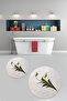 Printed Washable Flower Pattern Round Bath Mat Set of 2 Toilet Seat Covers - 8