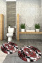 Printed Non-Slip Base Washable Round Bath Mat Set of 2 Toilet Seat Covers - 4