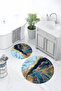 Non-Slip Base Washable Marble Pattern Round Bathroom Mat Set of 2 Toilet Mats - 2