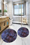 Digital Printed Base Washable Round Bath Mat Set of 2 Toilet Seat Covers
