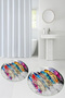 Digital Non-Slip Base Washable Floral Round Bathroom Mat Set of 2 Toilet Seat Covers - 4