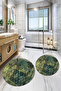 Digital Printed Base Washable Round Bath Mat Set of 2 Toilet Seat Covers