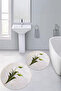 Printed Washable Flower Pattern Round Bath Mat Set of 2 Toilet Seat Covers - 3