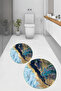 Non-Slip Base Washable Marble Pattern Round Bathroom Mat Set of 2 Toilet Mats - 8