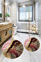 Non-Slip Base Washable Marble Pattern Round Bathroom Mat Set of 2 Toilet Mats - 5