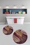 Printed Non-Slip Base Washable Round Bath Mat Set of 2 Toilet Seat Covers - 5
