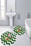 Printed Washable Flower Pattern Round Bath Mat Set of 2 Toilet Seat Covers - 4