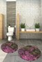 Digital Printed Base Washable Round Bath Mat Set of 2 Toilet Seat Covers - 4