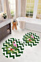 Printed Washable Flower Pattern Round Bath Mat Set of 2 Toilet Seat Covers - 3