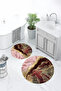 Non-Slip Base Washable Marble Pattern Round Bathroom Mat Set of 2 Toilet Mats - 2