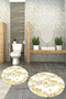 Printed Washable Flower Pattern Round Bath Mat Set of 2 Toilet Seat Covers - 5
