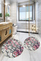 Printed Non-Slip Base Washable Round Bath Mat Set of 2 Toilet Seat Covers - 8