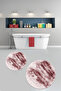 3D Printed Non-Slip Base Washable Round Bath Mat Set of 2 Toilet Seat Covers