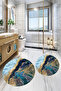 Non-Slip Base Washable Marble Pattern Round Bathroom Mat Set of 2 Toilet Mats - 5