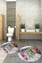 Digital Non-Slip Base Washable Floral Round Bathroom Mat Set of 2 Toilet Seat Covers - 5