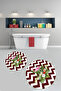 Printed Washable Flower Pattern Round Bath Mat Set of 2 Toilet Seat Covers - 8
