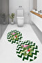 Printed Washable Flower Pattern Round Bath Mat Set of 2 Toilet Seat Covers - 8
