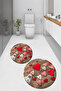 Digital Printed 3D Washable Round Bath Mat Set of 2 Toilet Seat Covers - 7