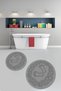 Non-Slip Base Washable Footprint Pattern Round Bathroom Mat Set of 2 Toilet Mats - 3