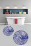 Printed Non-Slip Base Washable Round Bath Mat Set of 2 Toilet Seat Covers - 5