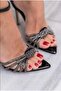 Zulma Black Heeled Stone Detailed Shoes