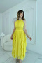 Ruffled Yellow Chiffon Dress with Gathered Front Skirt - 6