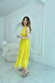 Ruffled Yellow Chiffon Dress with Gathered Front Skirt - 4