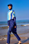 Navy Blue Full Covered Hijab Swimsuit with Hidden Zipper, Special Design with Drawstring Detail M2513 - 3