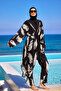 Black Full Covered Hijab Swimsuit – Wide Leg Pants with Asymmetrical Tunic and Inner Leggings M2503-3 - 8