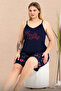 Thin Strap Navy Blue Plus Size Shorts Suit - 2