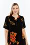 Viscose Black Floor Orange Floral Patterned Summer Women's Dress - 2