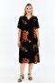 Viscose Black Floor Orange Floral Patterned Summer Women's Dress - 5