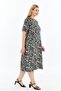 Black and White Shawl Patterned Short Sleeve Viscose Summer Mother Dress - 5