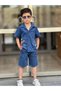 Boys' Denim Dinosaur Embroidered Detail Summer Two-Piece Set (SHORTS SHIRT) - 5