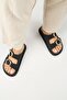 Narducci Women's Genuine Leather Double Buckle Black Slippers - 8