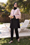 Women's Hijab Pastel Pink Vertical Printed Full Covered 3 Piece Swimsuit Set - 2