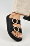 Narducci Women's Genuine Leather Double Buckle Black Slippers - 5