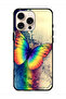 غطاء حماية لجهاز Apple iPhone 16 Pro Max بتصميم فراشة قوس قزح عتيقة