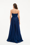 Women's Navy Blue Strapless Satin Flared Evening Dress - 5