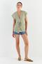 Linen Vest Blouse with Tie Front Khaki