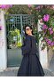 Muslin Black Embroidered Casual Blouse and Flared Skirt Set (Embroidered 2-Piece Set) - 4