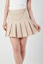 4155 Women's Chain Detail Pleated Mini Skirt Beige - 3